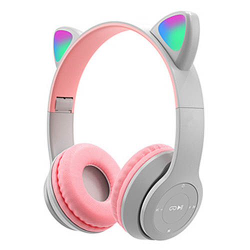 Wireless cat ear headphones with LED light and mic