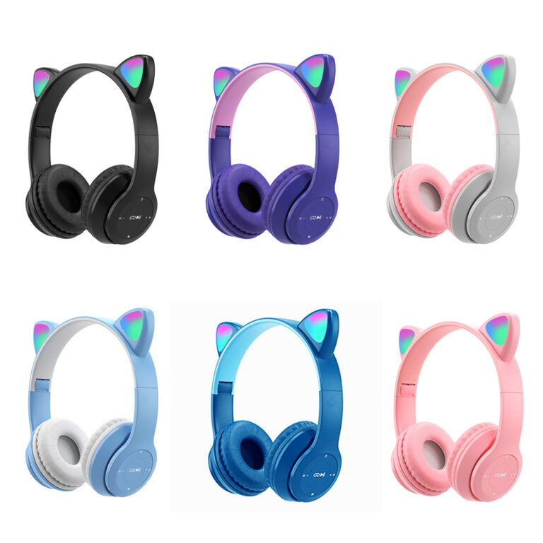 Wireless cat ear headphones with LED light and mic