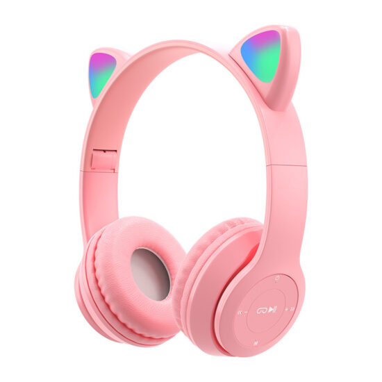Wireless cat ear headphones with LED light and mic