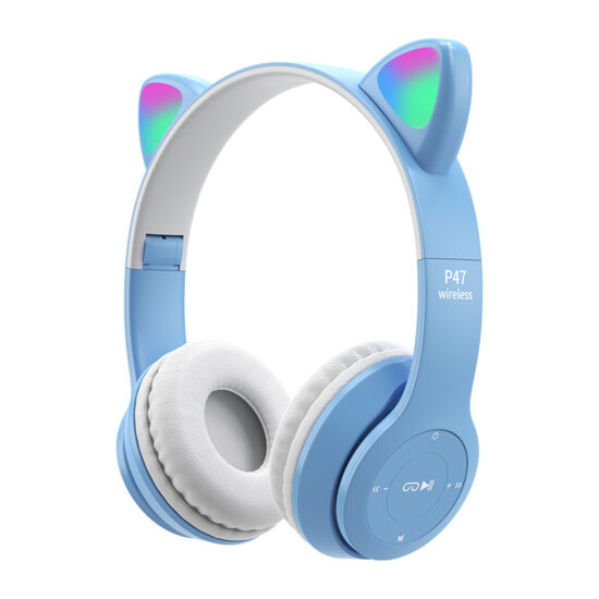 Wireless cat ear headphones with LED light and mic