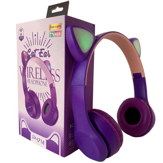 Wireless cat ear headphones with LED light and mic