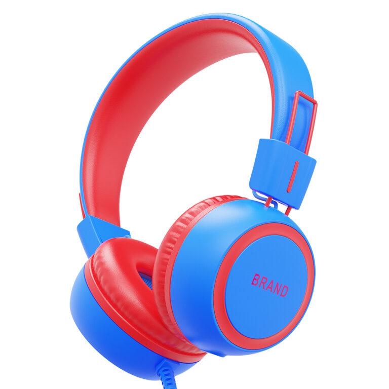 Colorful children’s wired headphones with audio jack