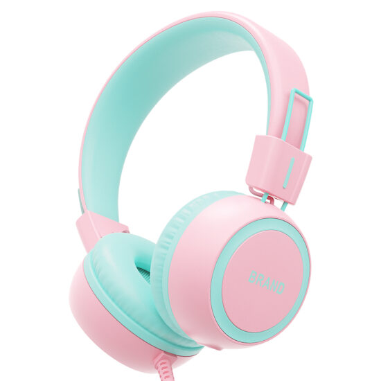 Colorful children’s wired headphones with audio jack