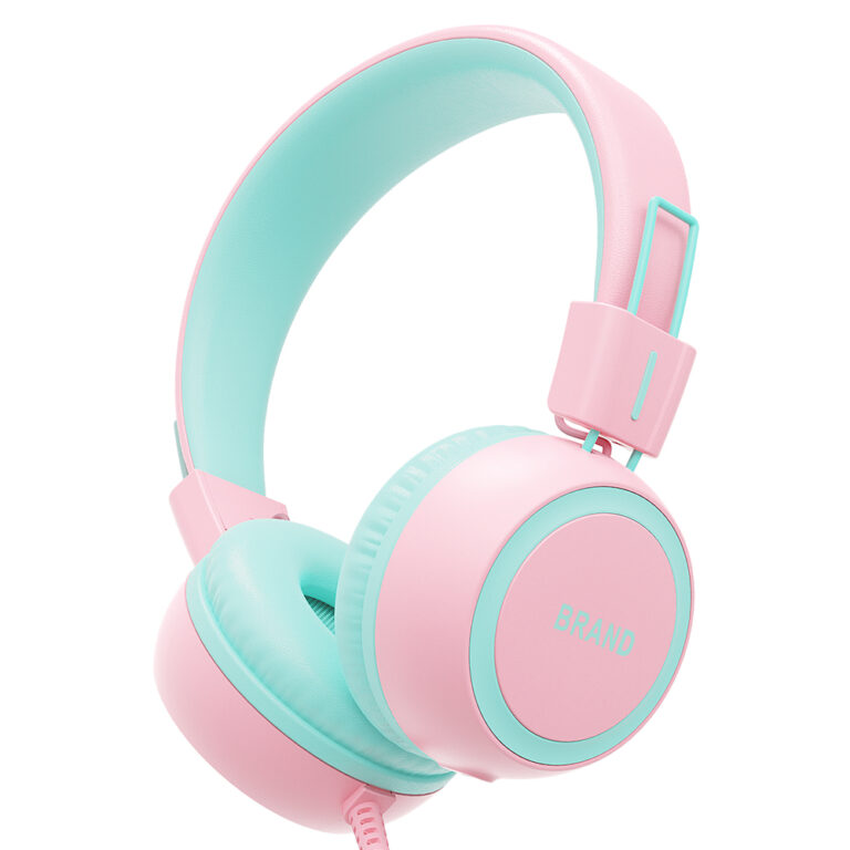 Colorful children’s wired headphones with audio jack