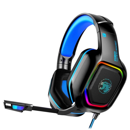 Wired gaming headset with LED lights and adjustable bass
