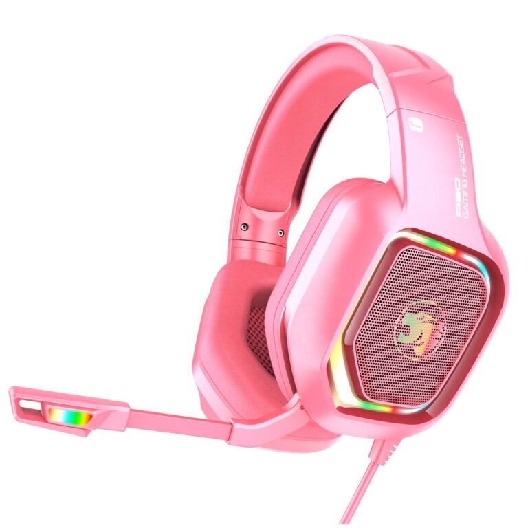 Wired gaming headset with LED lights and adjustable bass