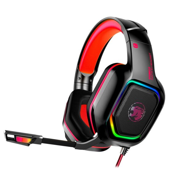 Wired gaming headset with LED lights and adjustable bass