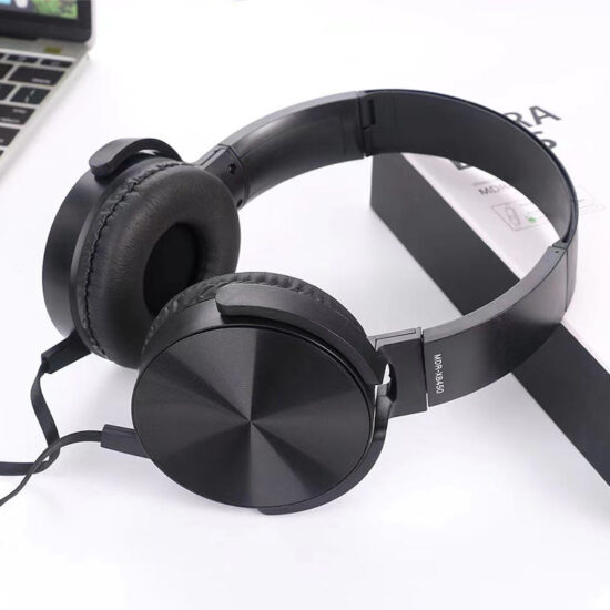 Black wired over-ear stereo headphones with 3.5mm plug