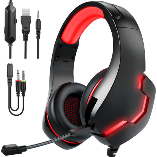LED wired gaming headset with mic and in-line control