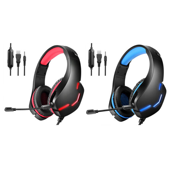 LED wired gaming headset with mic and in-line control