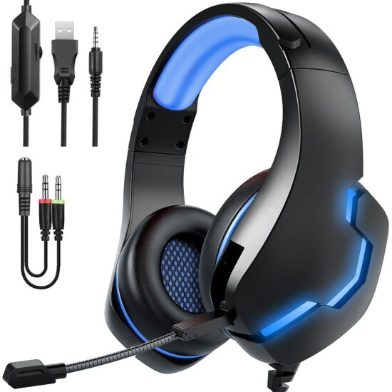 LED wired gaming headset with mic and in-line control