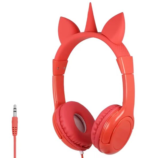 Pink kids headphones with cute ear design