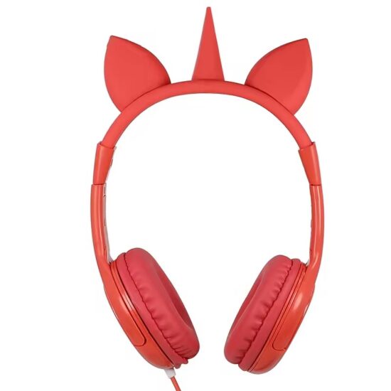 Pink kids headphones with cute ear design