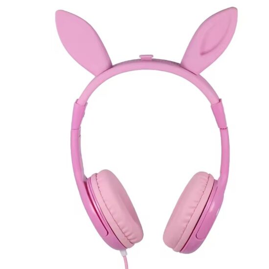 Pink kids headphones with cute ear design