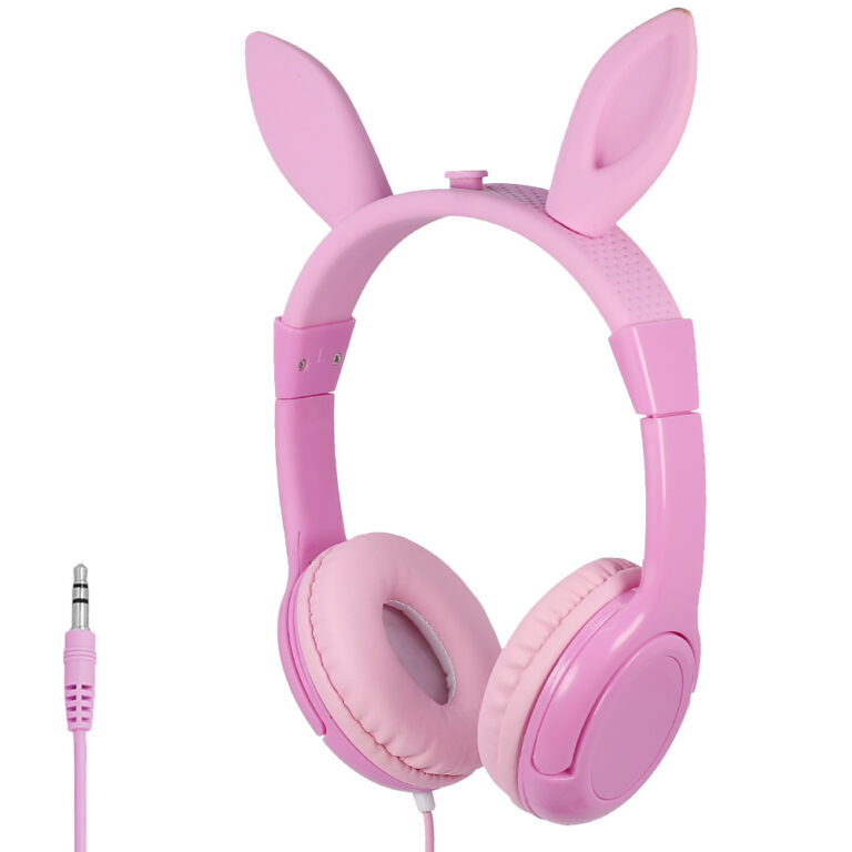 Pink kids headphones with cute ear design