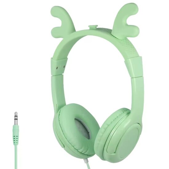 Pink kids headphones with cute ear design